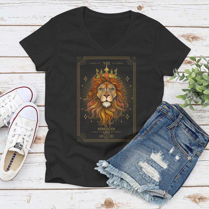 Zodiac Leo Lion Tarot Card Viii Strength Women V-Neck T-Shirt