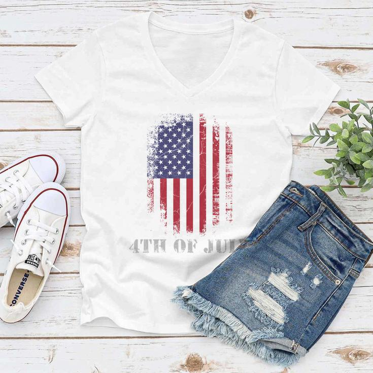 4Th Of July Usa Flag Vintage Distressed Independence Day Great Gift Women V-Neck T-Shirt