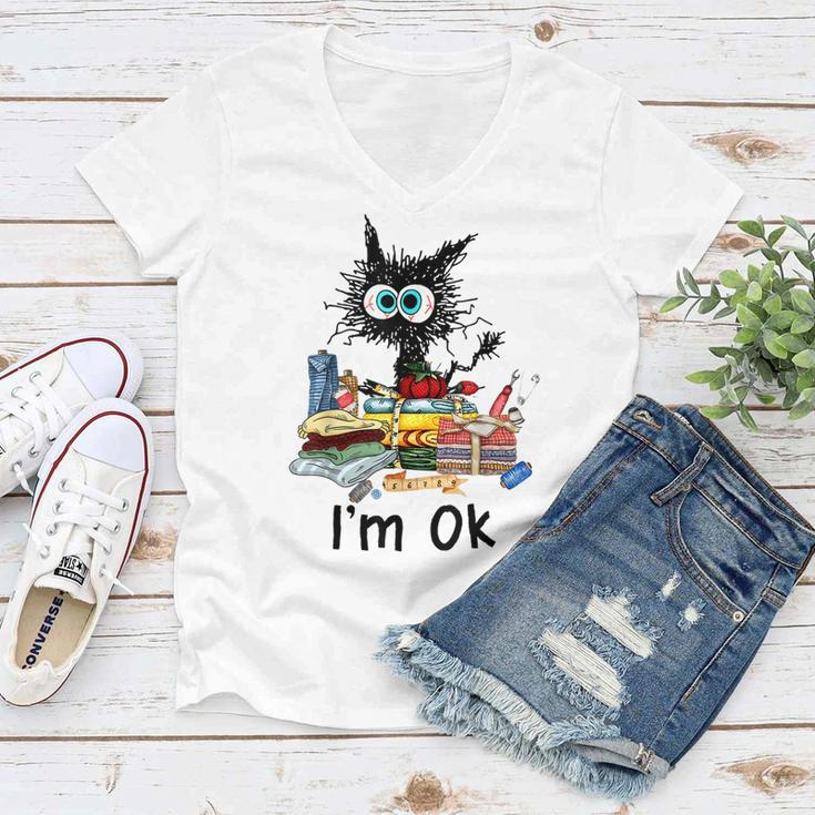 Cats Im Ok Funny Quilting Love Cats Women V-Neck T-Shirt
