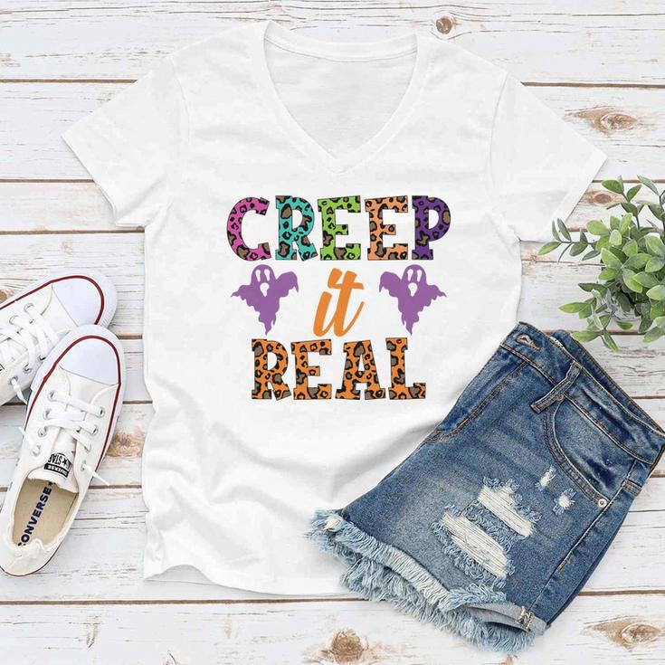 Colorful Boos Creep It Real Halloween Gifts Women V-Neck T-Shirt
