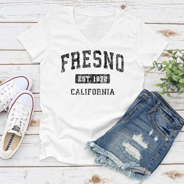 Fresno California Ca Vintage Sports Design Black Design Women V-Neck T-Shirt