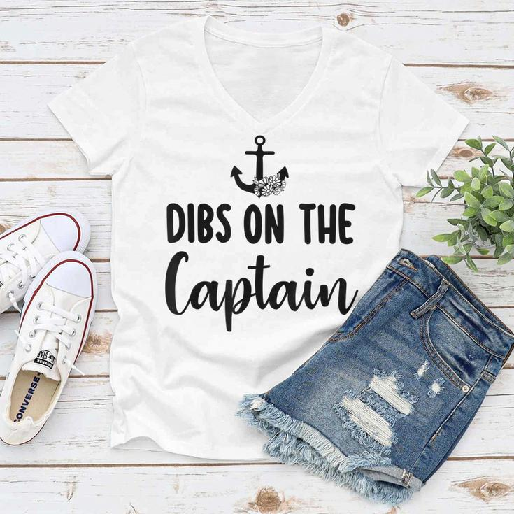 Funny Captain Wife Dibs On The Captain Quote Anchor Sailing Women V-Neck T-Shirt