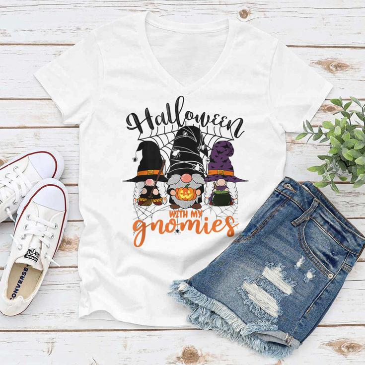 Gnomes Halloween With My Gnomies Witch Garden Gnome Women V-Neck T-Shirt