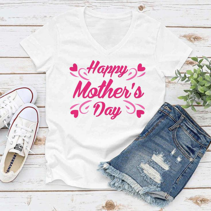 Happy Mothers Day Hearts Gift Tshirt Women V-Neck T-Shirt