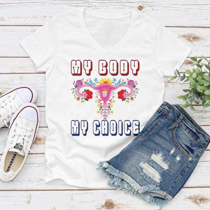My Body My Choice Pro Roe Floral Uterus Women V-Neck T-Shirt