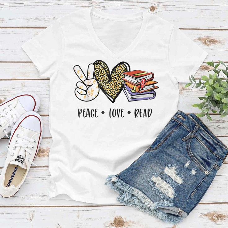 Peace Love Read Books Book Lover N Girls Reading Teacher Women V-Neck T-Shirt