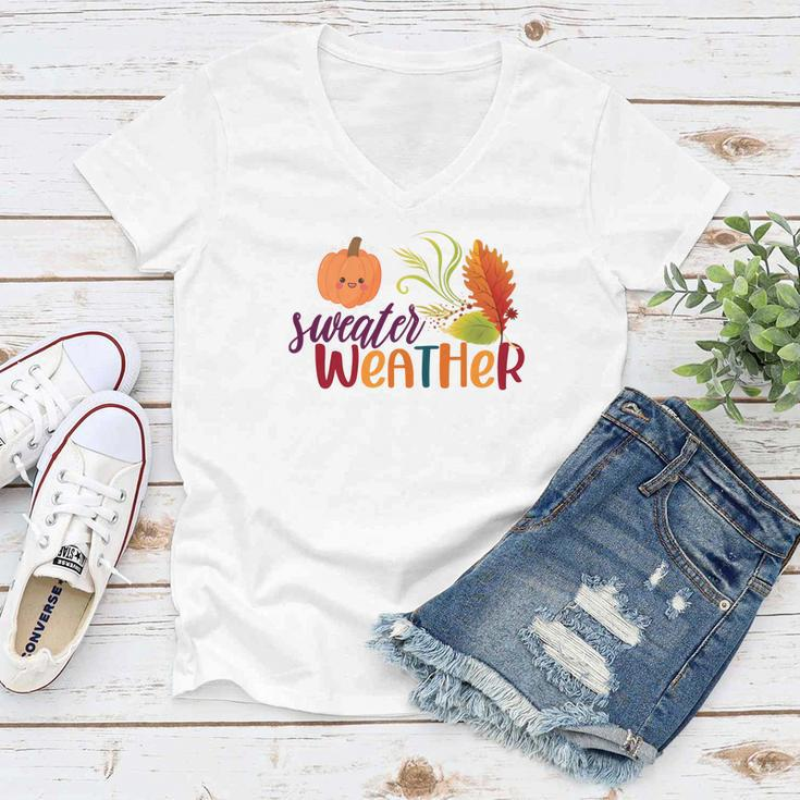 Pumpkin Sweater Weather Fall Women V-Neck T-Shirt