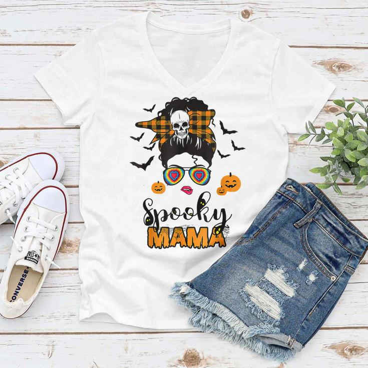 Spooky Mama Messy Bun For Halloween Messy Bun Mom Monster V2 Women V-Neck T-Shirt