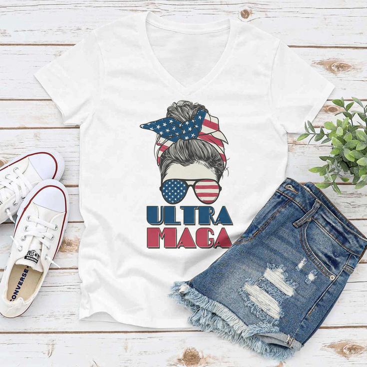 Ultra Maga Hair Bun Woman Women V-Neck T-Shirt