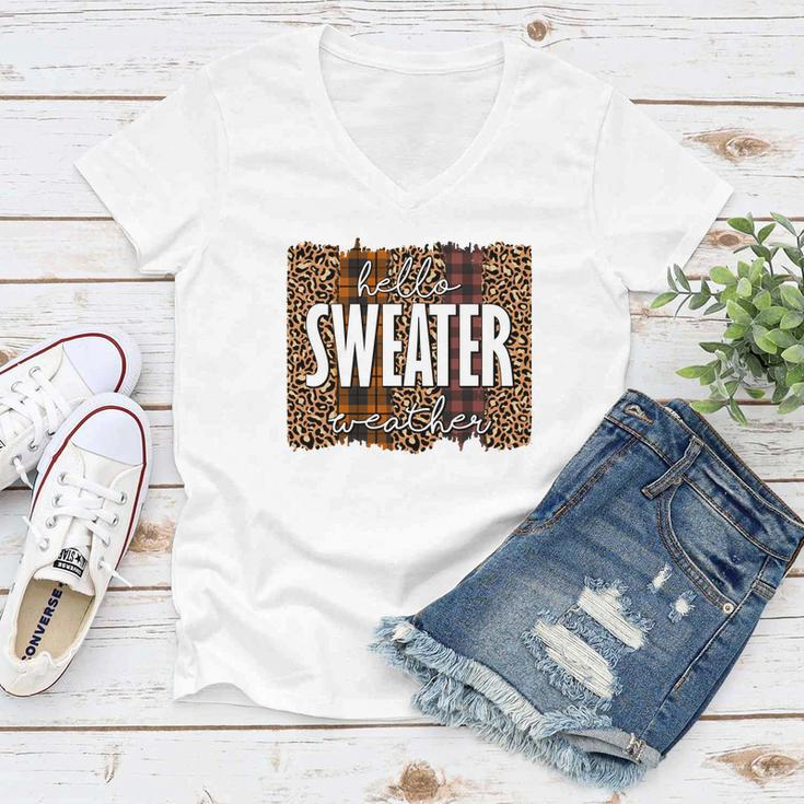 Vintage Autumn Hello Sweater Weather Women V-Neck T-Shirt