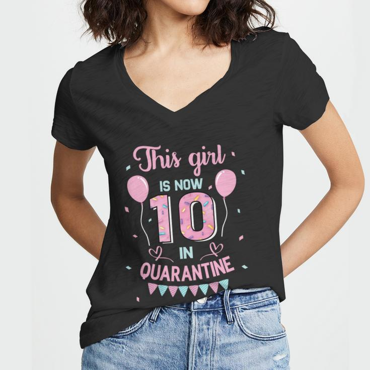 10Th Birthday Funny Gift Girls This Girl Is Now 10 Double Digits Gift Women V-Neck T-Shirt