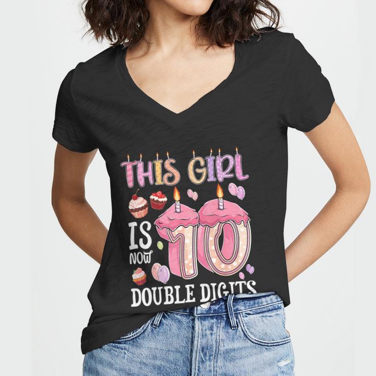 10Th Birthday This Girl Is Now 10 Years Old Double Digits Women V-Neck T-Shirt