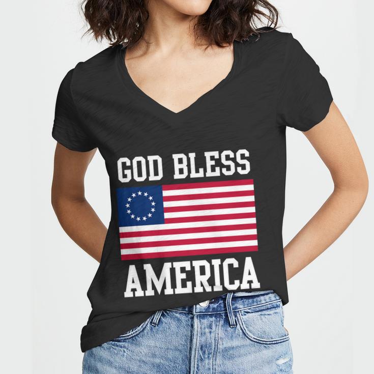 13 Star Flag Usa Betsy Ross God Bless America 4Th Of July Gift Women V-Neck T-Shirt