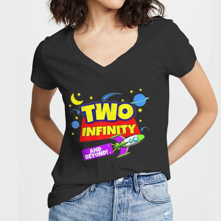 2 Year Old Two Infinity And Beyond 2Nd Birthday Boys Girls Women V-Neck T-Shirt