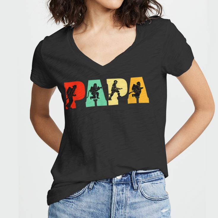 Firefighter Funny Papa Firefighter Fathers Day For Dad Women V-Neck T-Shirt