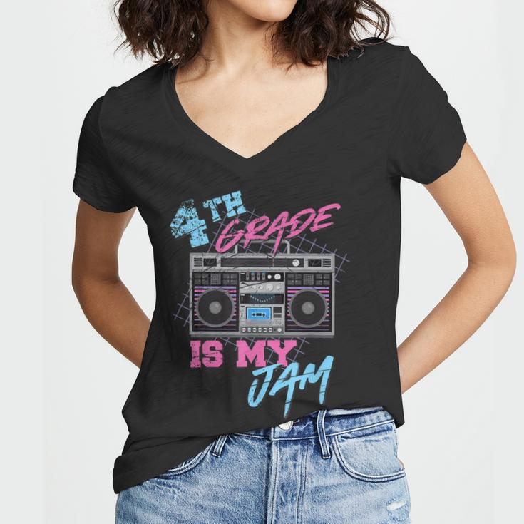 4Th Grade Is My Jam Vintage 80S Boombox Teacher Student Women V-Neck T-Shirt
