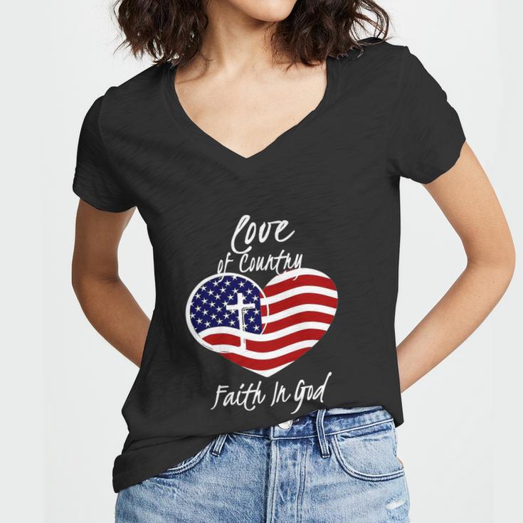 4Th Of July Funny Christian Faith In God Heart Cross Women V-Neck T-Shirt