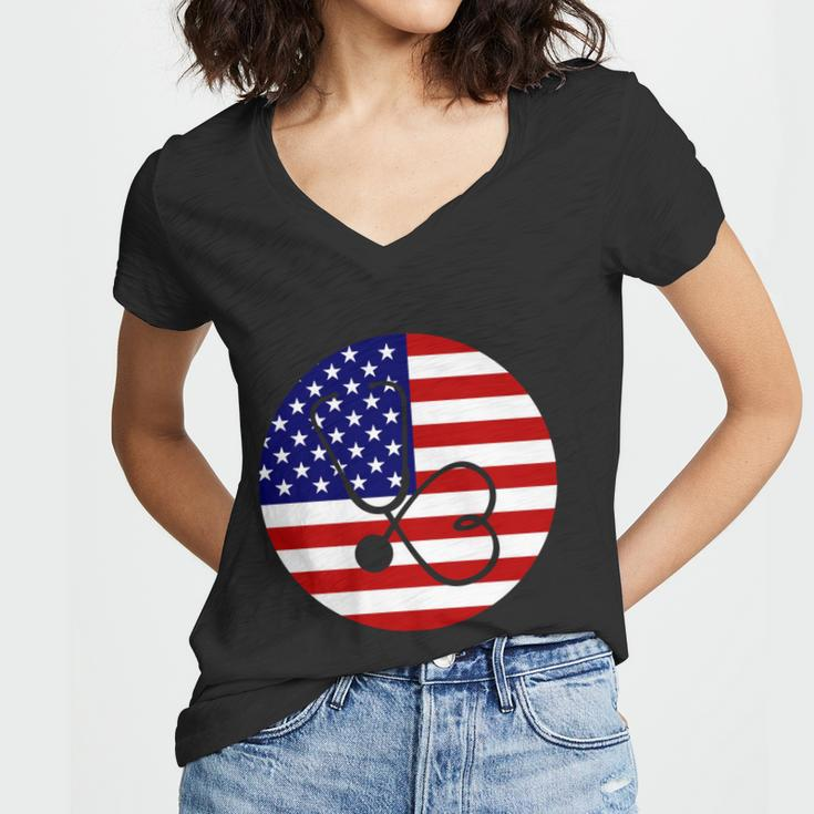 4Th Of July Nurse Independence Day Design Gift American Flag Gift Women V-Neck T-Shirt