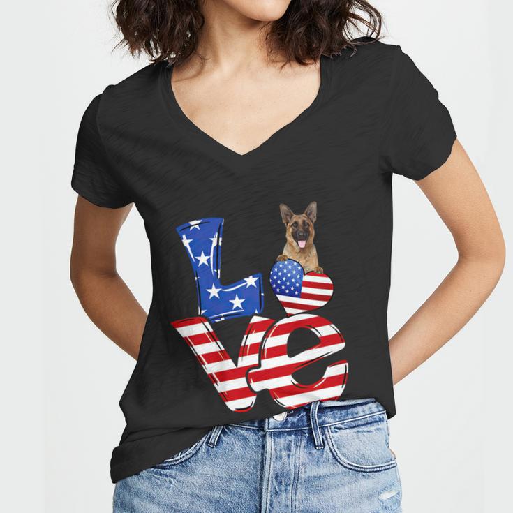 4Th Of July Patriotic Love German Shepherd American Flag Gift Women V-Neck T-Shirt