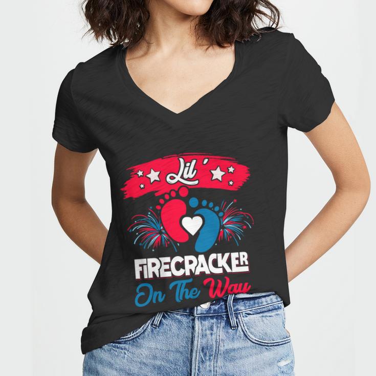 4Th Of July Pregnancy Meaningful Gift Lil Firecracker On The Way Great Gift Women V-Neck T-Shirt