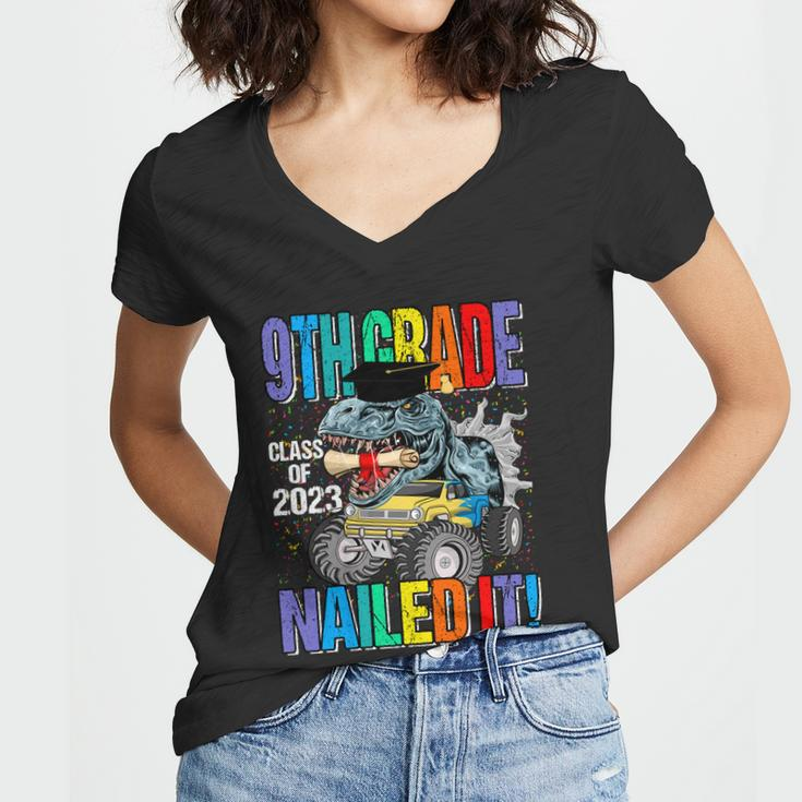 9Th Grade Class Of 2023 Nailed It Monster Truck Dinosaur Cool Gift Women V-Neck T-Shirt