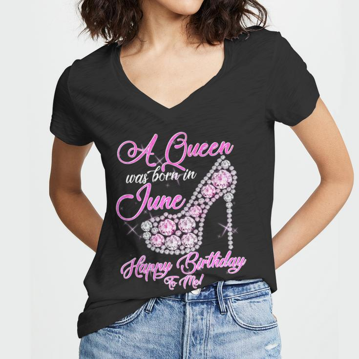 A Queen Was Born In June Fancy Birthday Graphic Design Printed Casual Daily Basic Women V-Neck T-Shirt