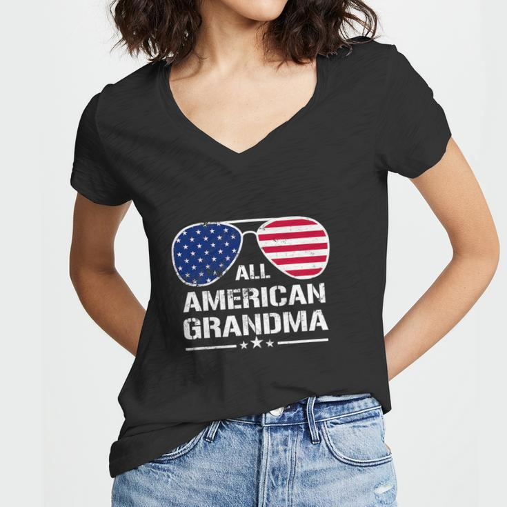 All American Grandma American Flag Patriotic V2 Women V-Neck T-Shirt