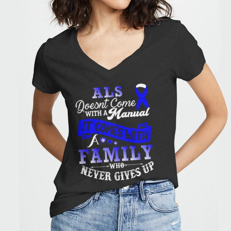 Als Awareness Support Als Fighter Als Warrior Als Family Women V-Neck T-Shirt