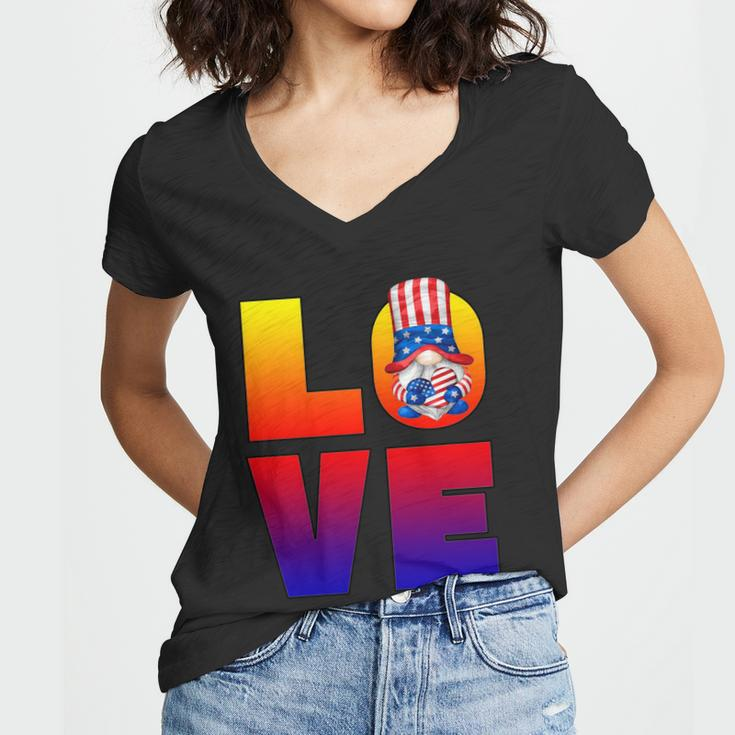 American Flag Gnome Shows Love Patriotic Heart 4Th Of July Gift Women V-Neck T-Shirt