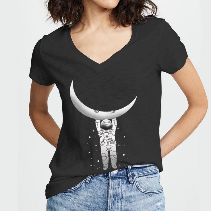 Astronaut Hanging From The Moon Tshirt Women V-Neck T-Shirt