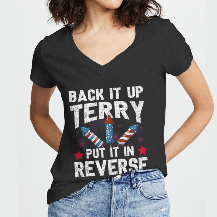 Back It Up Terry Put It In Reverse Firework Flag 4Th Of July Women V-Neck T-Shirt