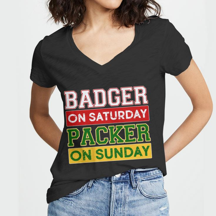 Badger On Saturday Packer On Sunday Tshirt Women V-Neck T-Shirt