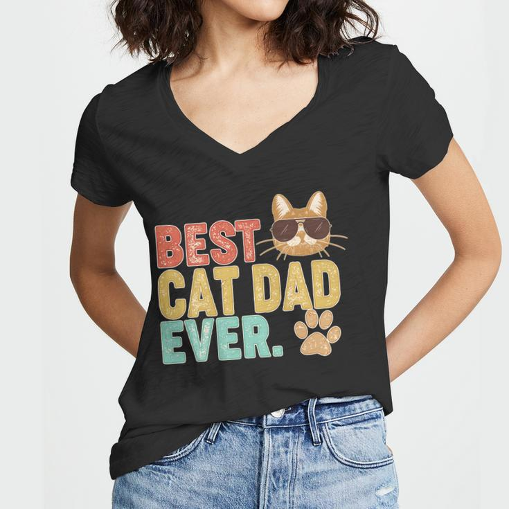 Best Cat Dad Ever Vintage Colors Tshirt Women V-Neck T-Shirt