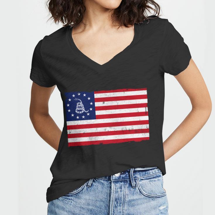 Betsy Ross Dont Tread On Me Flag Women V-Neck T-Shirt