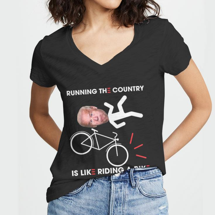 Biden Bike Bicycle Running The Country Is Like Riding A Bike V16 Women V-Neck T-Shirt