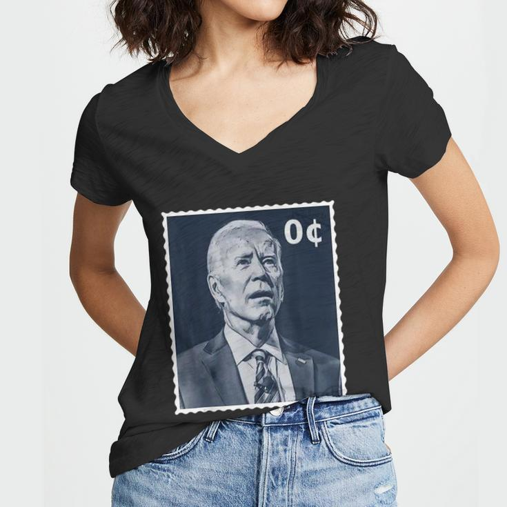 Biden Zero Cents Stamp 0 President Joe Biden Women V-Neck T-Shirt
