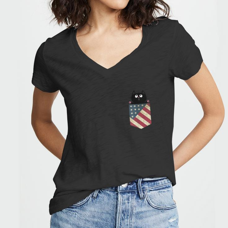 Black Cat In The Pocket Ready For A Hugging 4Th Of July Women V-Neck T-Shirt