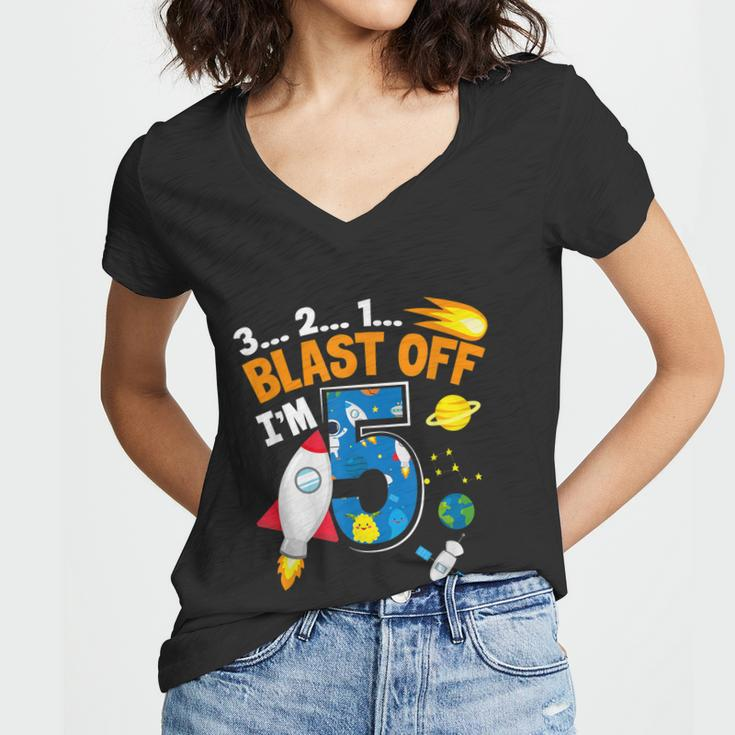 Blast Off Im 5 Funny Astronaut 5Th Birthday Space Costume Women V-Neck T-Shirt