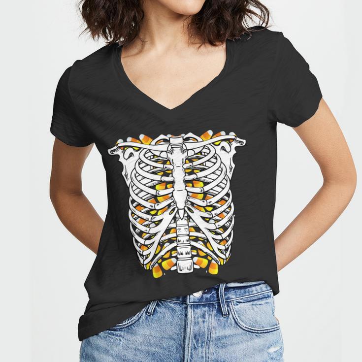 Candy Corn Skeleton Hallween Costume Tshirt Women V-Neck T-Shirt