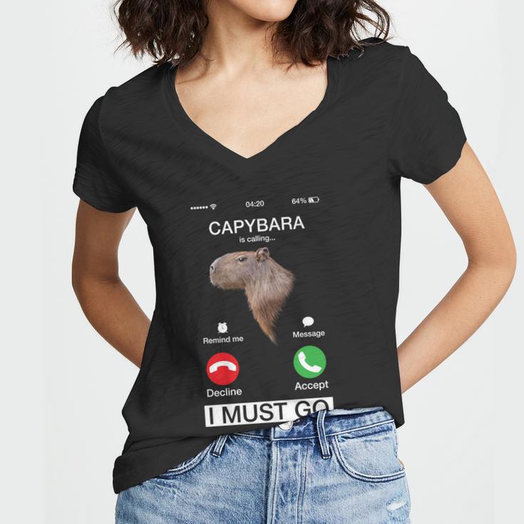 Capybara Is Calling Funny Capibara Rodent Animal Lover Humor Cute Gift Women V-Neck T-Shirt