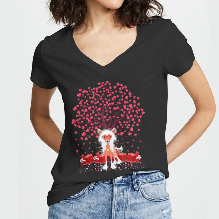Chinese Crested Dog Lover Chinese Crested Valentine&8217S Day Women V-Neck T-Shirt