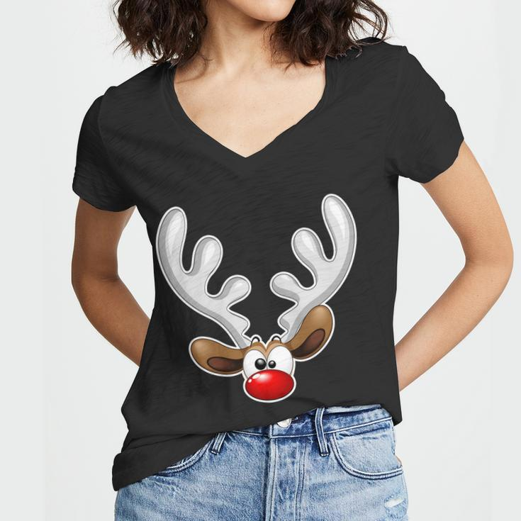 Christmas Red Nose Reindeer Face Graphic Design Printed Casual Daily Basic Women V-Neck T-Shirt