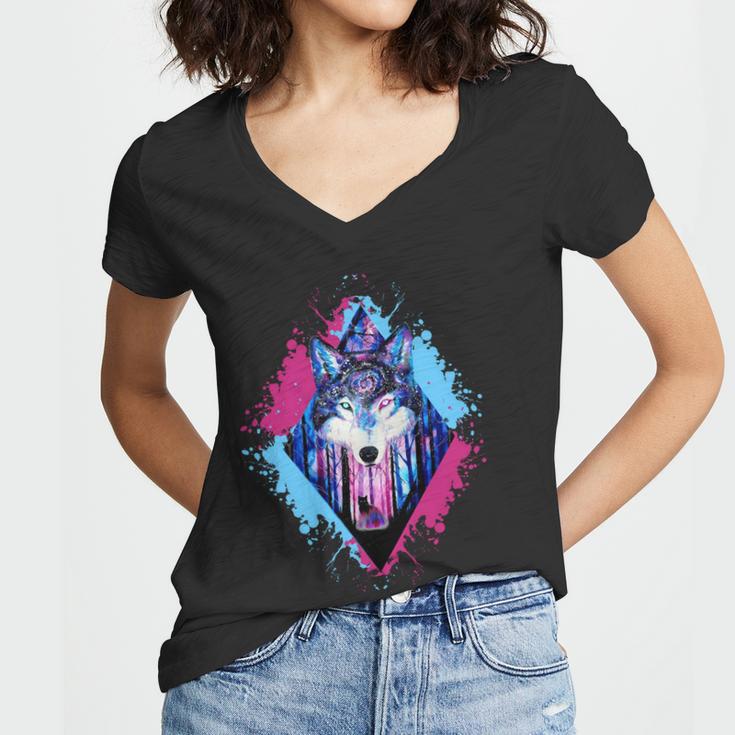 Colorful Wolf Painting Wolves Lover Women V-Neck T-Shirt