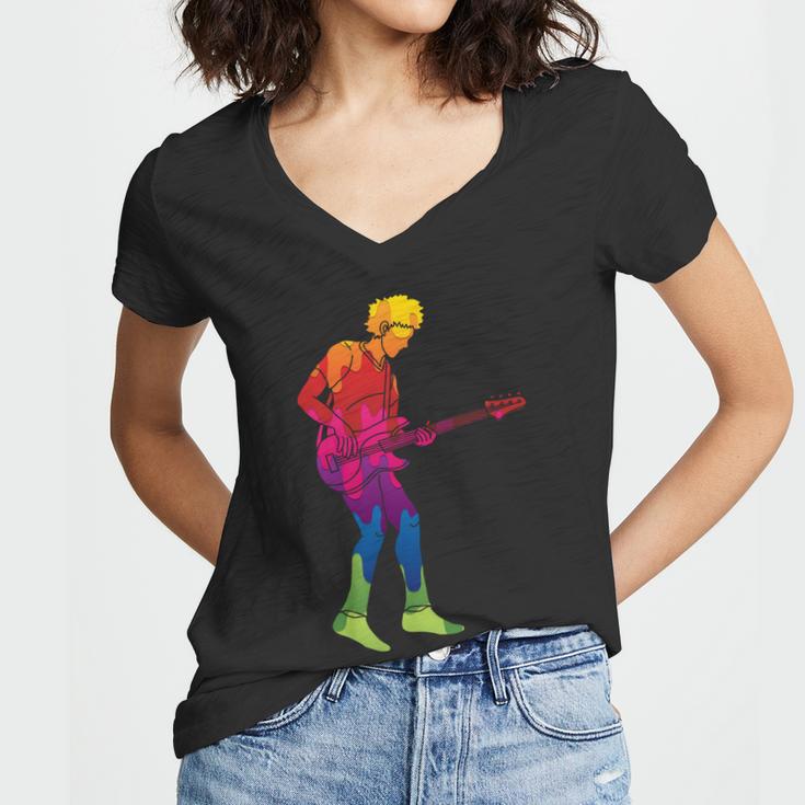 Cool Colorful Music Guitar Guy Women V-Neck T-Shirt