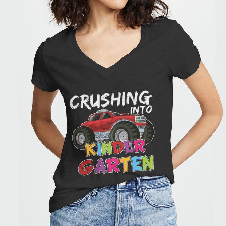 Crushing Into Kindergarten Monster Truck Back To School Women V-Neck T-Shirt