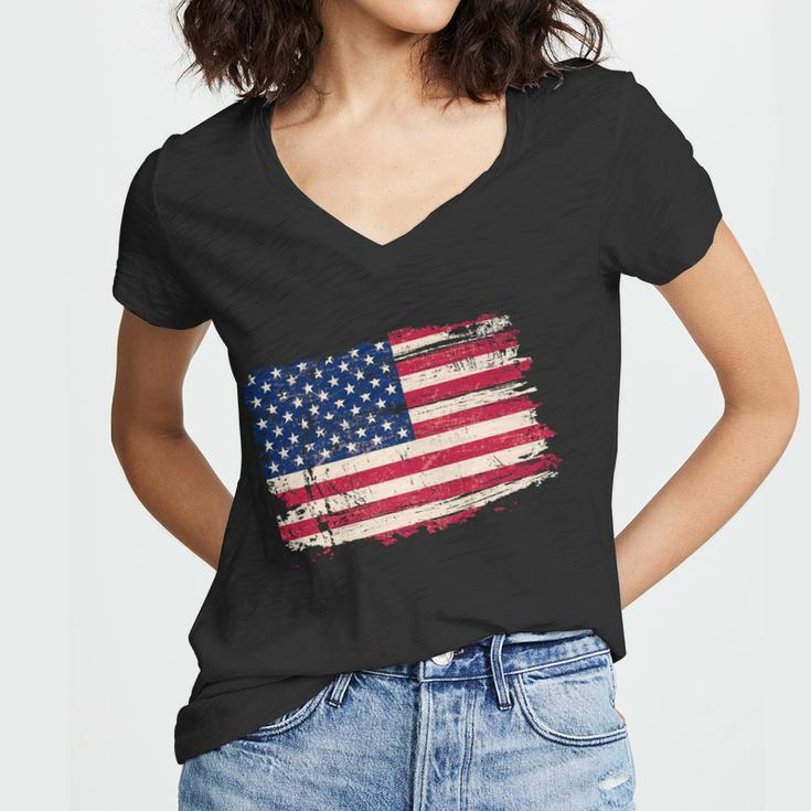 Distressed American Us Flag Women V-Neck T-Shirt