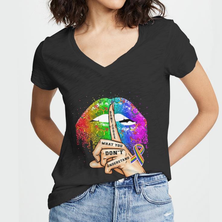 Dont Judge What You Dont Understand Lgbt Pride Lips Women V-Neck T-Shirt