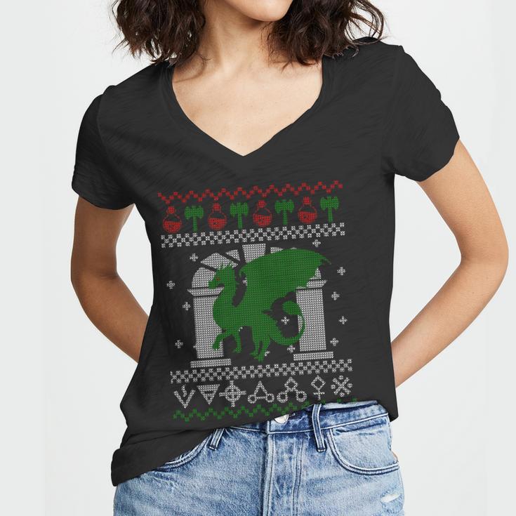 Dragon Dnd Ugly Christmas Sweater Women V-Neck T-Shirt