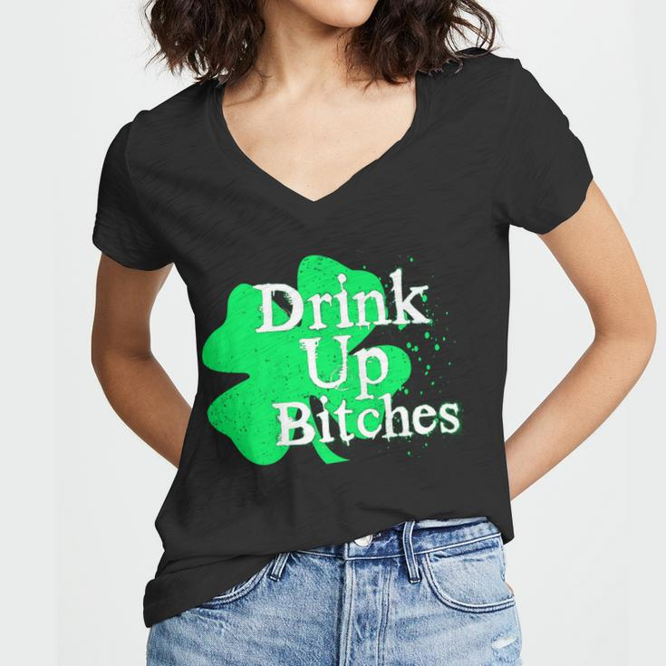 Drink Up Bitches St Patricks Day Clover Women V-Neck T-Shirt
