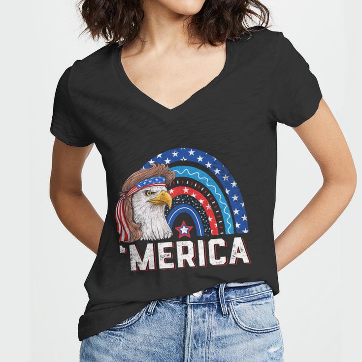 Eagle Mullet 4Th Of July Rainbow Usa American Flag Merica Gift Women V-Neck T-Shirt